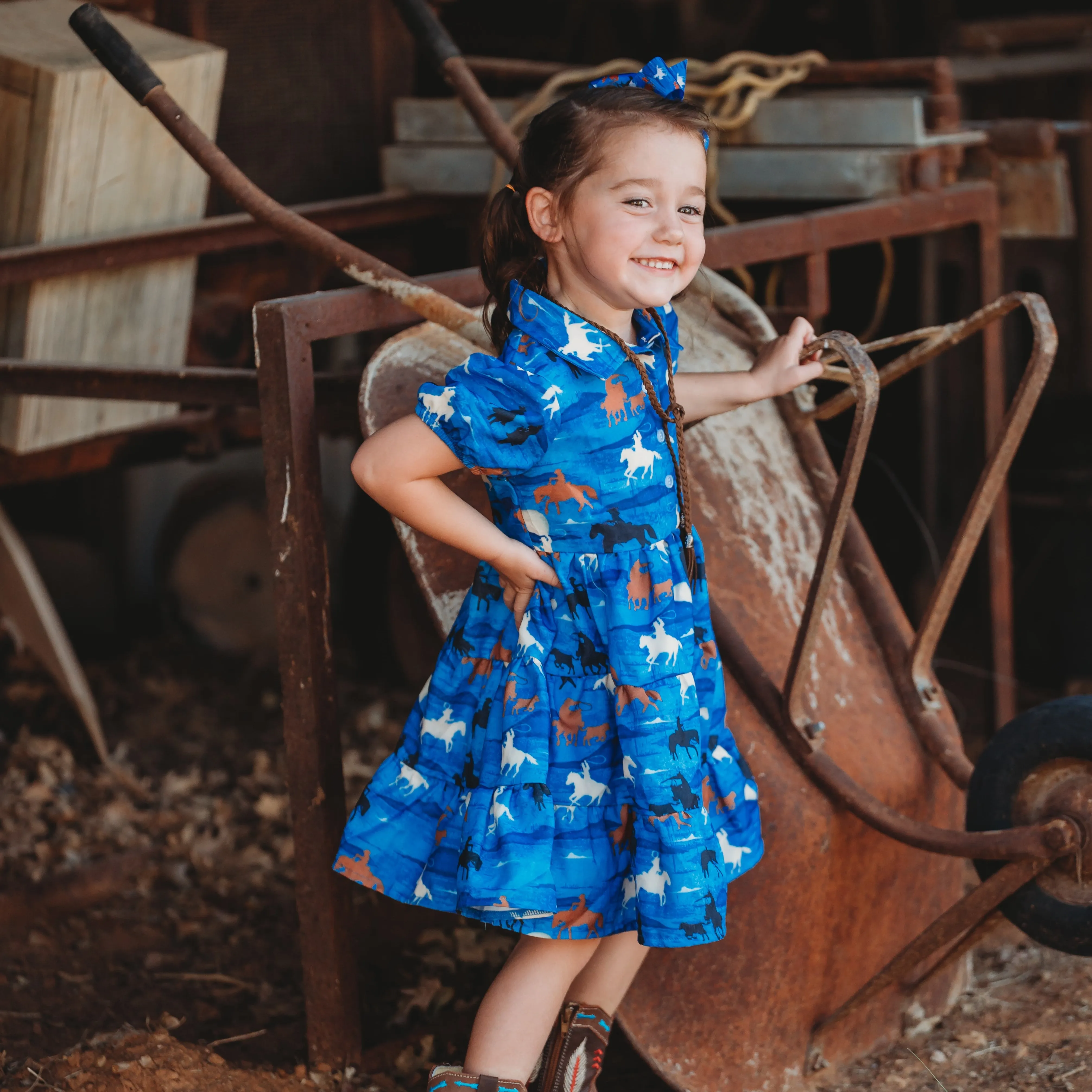 Blue Running Horse Flow Dress Baby (0-18M)