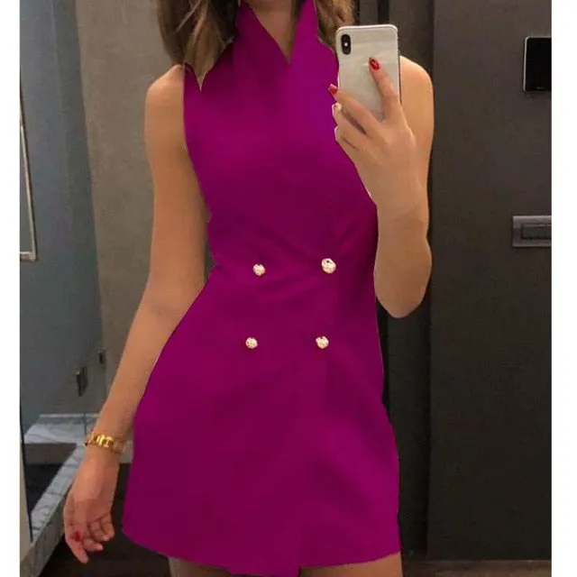 hirigin Women Sleeveless OL Bodycon Mini Dress Sexy V-neck Buttoned New arrival Summer Party Dress