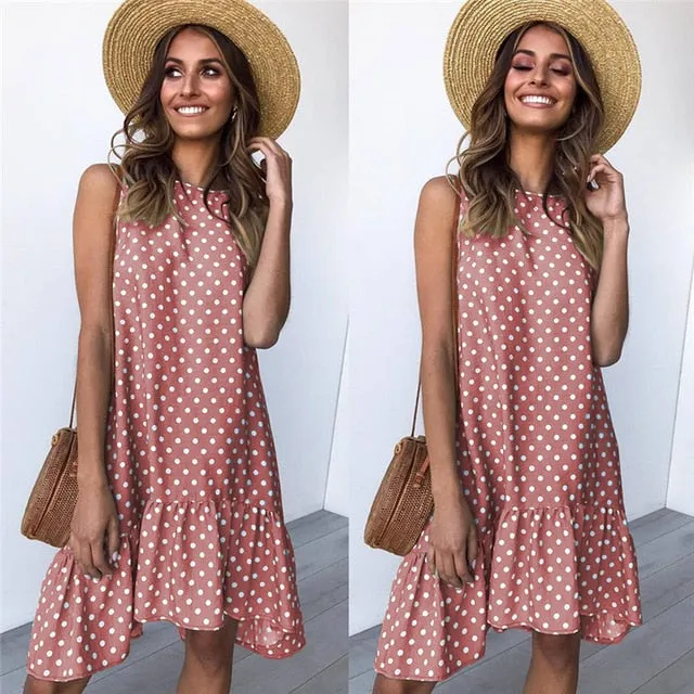 Lossky Women Summer Dress Polka Dot Chiffon Sleeveless Beach Mini Casual Yellow Sundress 2020 Fashion Plus Size Dress For Women