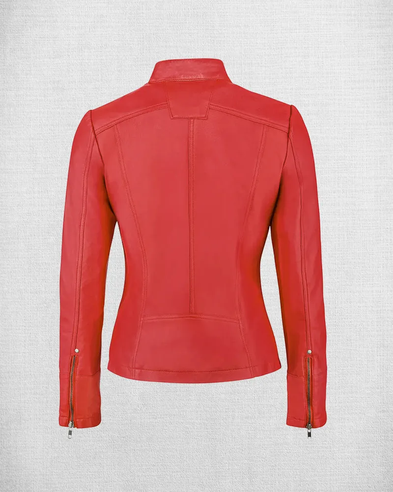 Stylish Red Leather Jacket Women Biker Jacket
